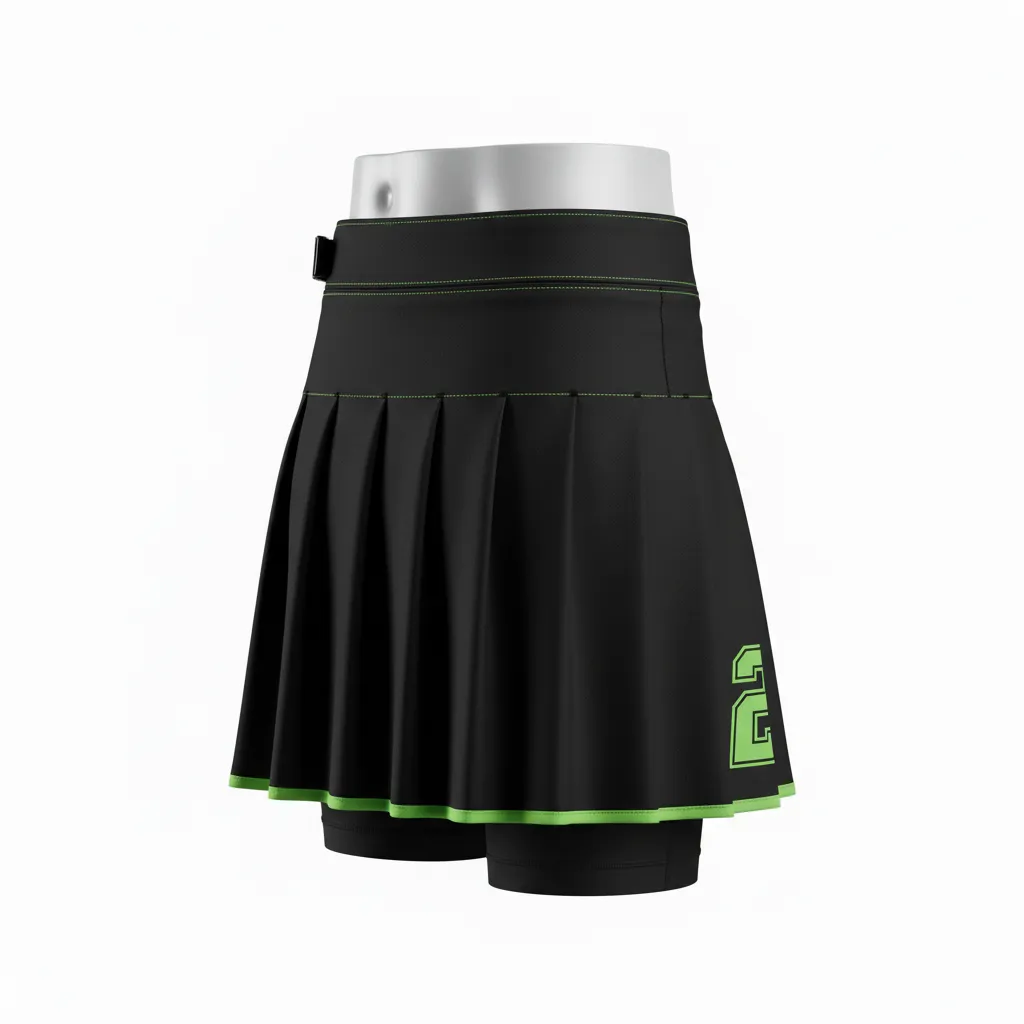 Custom Lacrosse Kilt Skirt - Black, Green - Womens Kilt Neon Serpent Strike - Back View - HAMCO Sports Inc.