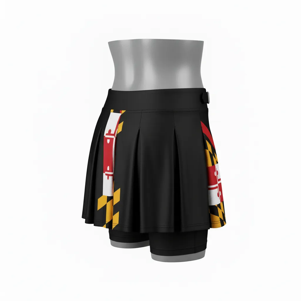Custom Lacrosse Kilt Skirt - Black, Red, Gold - Womens Kilt Maryland Pride - Back View - HAMCO Sports Inc.