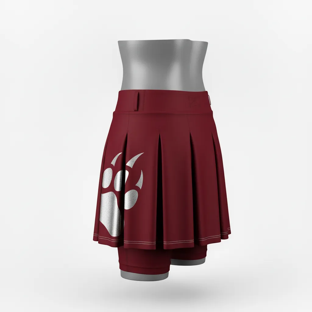 Custom Lacrosse Kilt Skirt - Burgundy, Silver - Womens Kilt Bear Clan Strength - Back View - HAMCO Sports Inc.