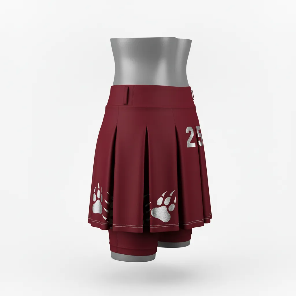 Custom Lacrosse Kilt Skirt - Burgundy, Silver - Womens Kilt Bear Clan Strength - Front View - HAMCO Sports Inc.