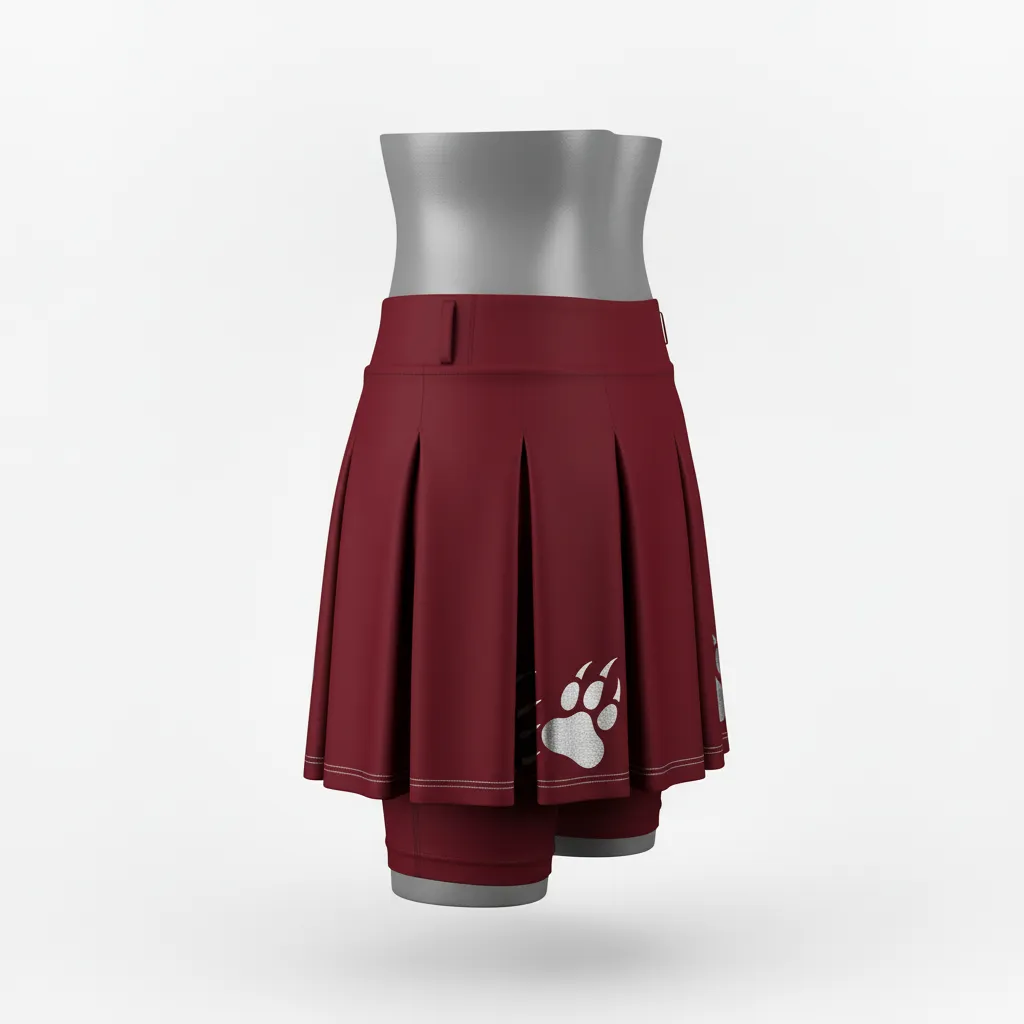 Custom Lacrosse Kilt Skirt - Burgundy, Silver - Womens Kilt Bear Clan Strength - Side View - HAMCO Sports Inc.