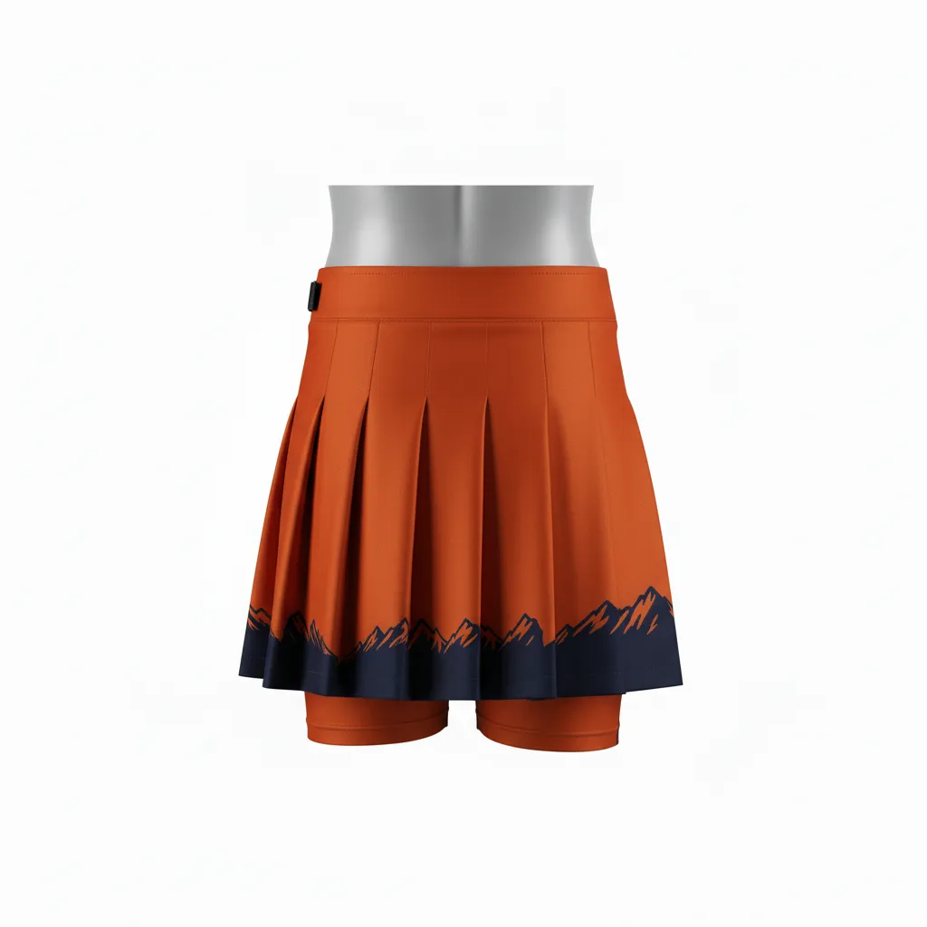 Custom Lacrosse Kilt Skirt - Burnt, Orange, Navy - Womens Kilt Upstate Mountain - Back View - HAMCO Sports Inc.