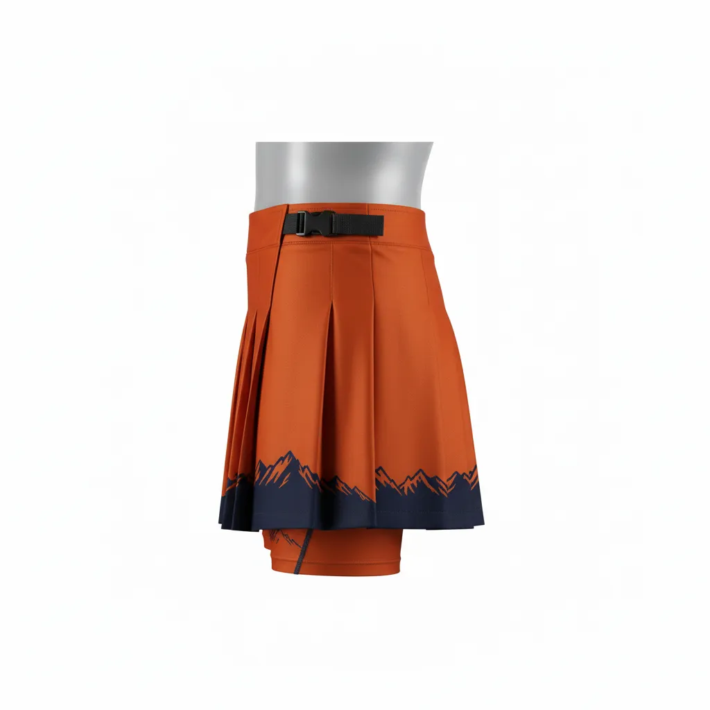 Custom Lacrosse Kilt Skirt - Burnt, Orange, Navy - Womens Kilt Upstate Mountain - Side View - HAMCO Sports Inc.