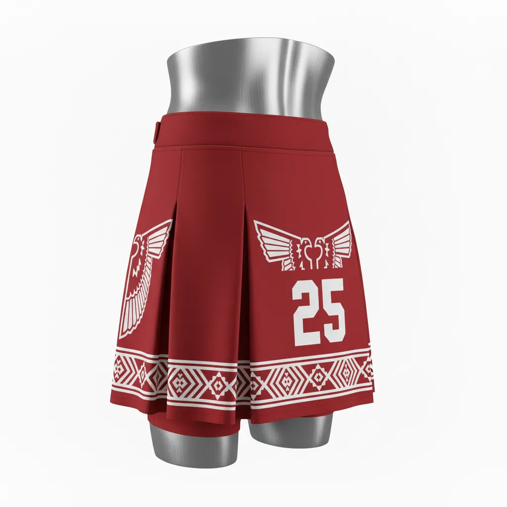 Custom Lacrosse Kilt Skirt - Red, White - Womens Kilt Cardinal Thunderbird Spirit - Back View - HAMCO Sports Inc.