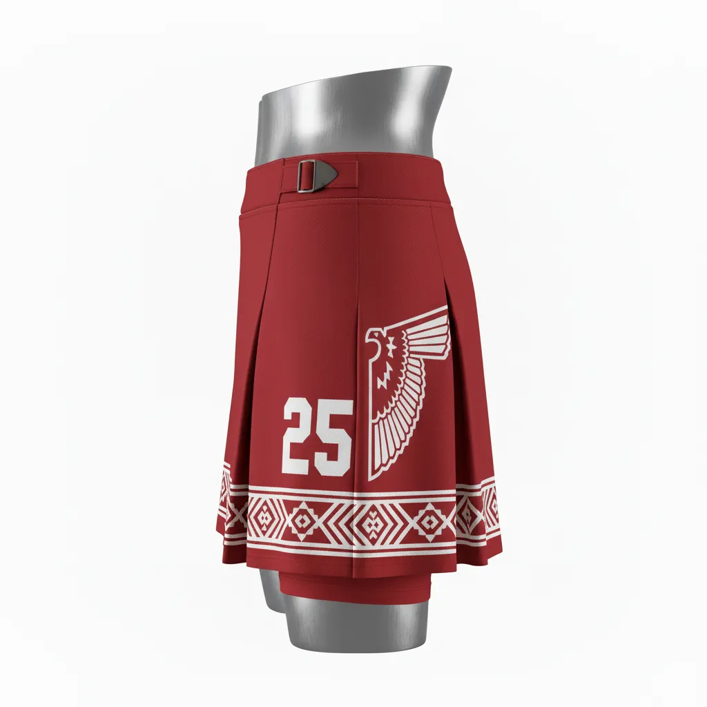 Custom Lacrosse Kilt Skirt - Red, White - Womens Kilt Cardinal Thunderbird Spirit - Side View - HAMCO Sports Inc.