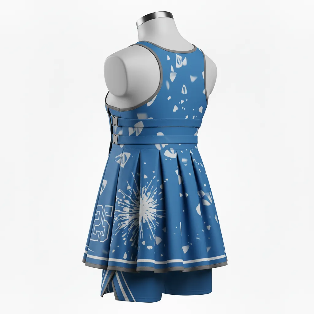 Custom Lacrosse Kilt Skirt - Blue, White, Blue - Womens Kilt Carolina Tar Heel - Back View - HAMCO Sports Inc.