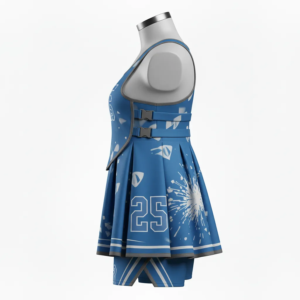 Custom Lacrosse Kilt Skirt - Blue, White, Blue - Womens Kilt Carolina Tar Heel - Side View - HAMCO Sports Inc.
