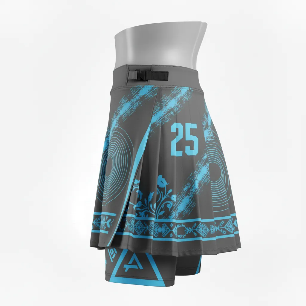 Custom Lacrosse Kilt Skirt - Blue - Womens Kilt Charcoal Electric Cleat Marks Trail - Back View - HAMCO Sports Inc.