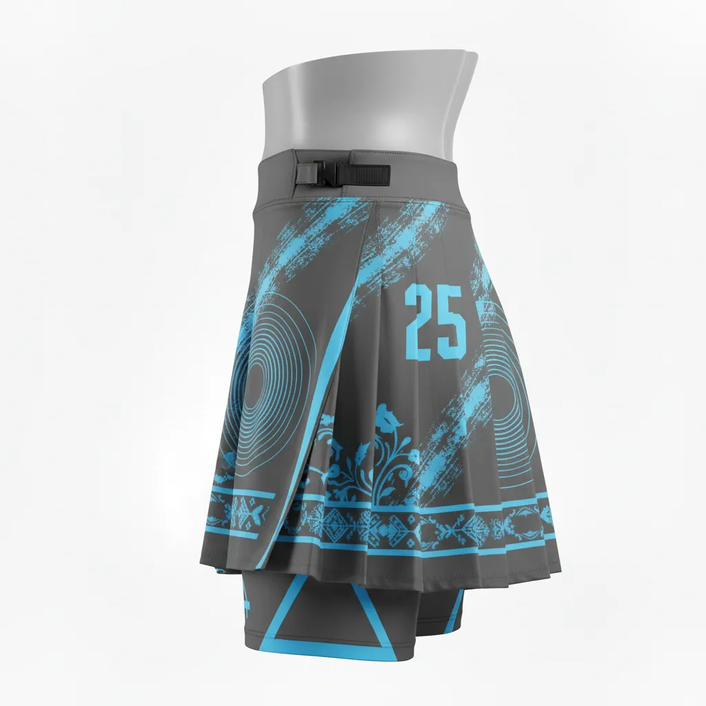 Custom Lacrosse Kilt Skirt - Blue - Womens Kilt Charcoal Electric Cleat Marks Trail - Front View - HAMCO Sports Inc.
