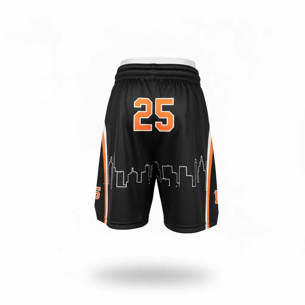 Custom Lacrosse Lacrosse Shorts - Black, Orange, White - Shorts 7 Inch Long Island Strong - Back View - HAMCO Sports Inc.
