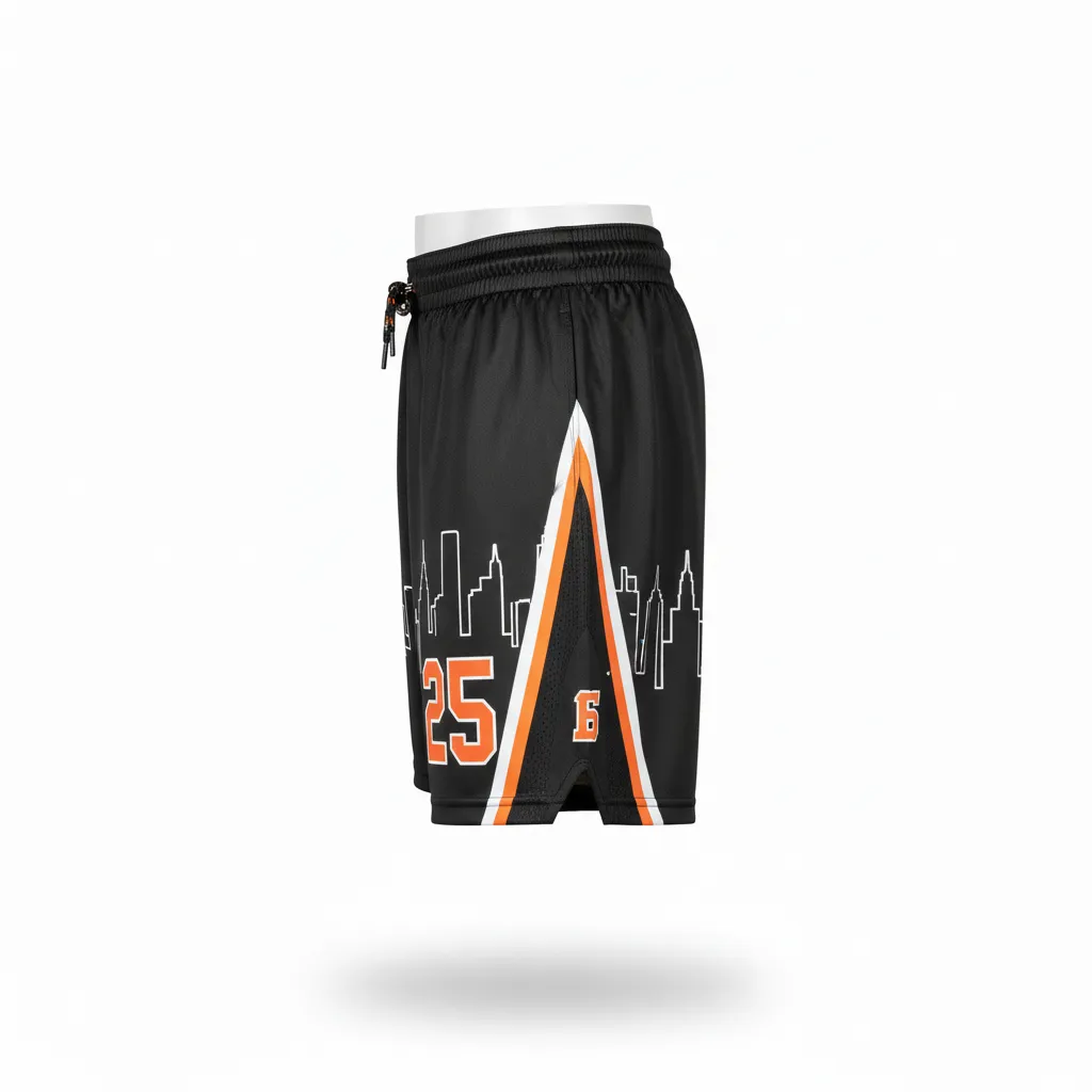 Custom Lacrosse Lacrosse Shorts - Black, Orange, White - Shorts 7 Inch Long Island Strong - Side View - HAMCO Sports Inc.