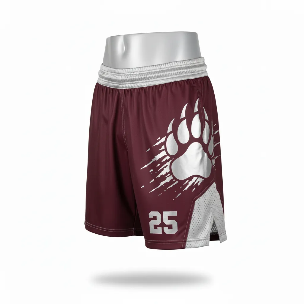 Custom Lacrosse Lacrosse Shorts - Burgundy, Silver - Shorts 7 Inch Bear Clan Strength - Side View - HAMCO Sports Inc.