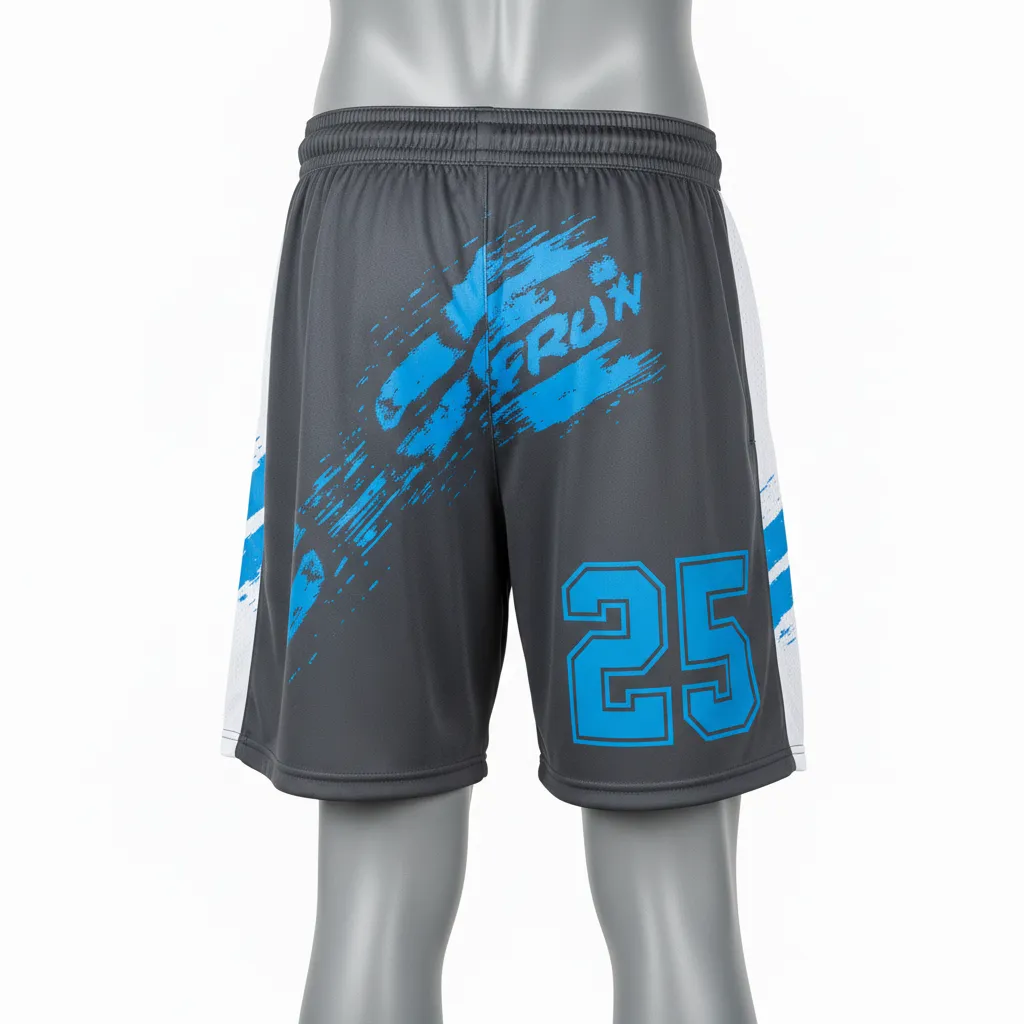 Custom Lacrosse Lacrosse Shorts - Blue - Shorts 7 Inch Charcoal Electric Cleat Marks Trail - Back View - HAMCO Sports Inc.
