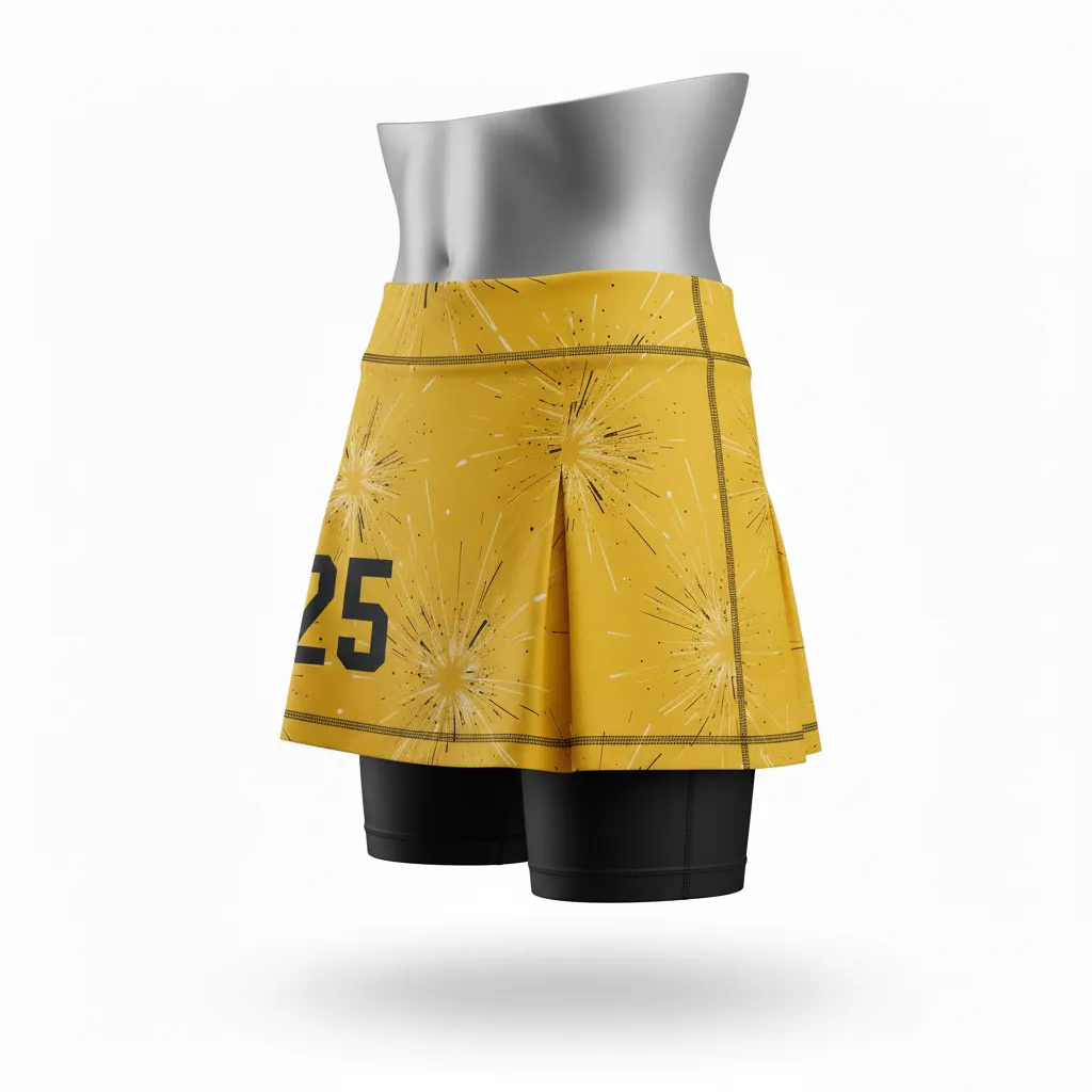 Custom Lacrosse Lacrosse Skort - Gold, Black - Womens Skort Athletic Goal Dust Explosion - Back View - HAMCO Sports Inc.
