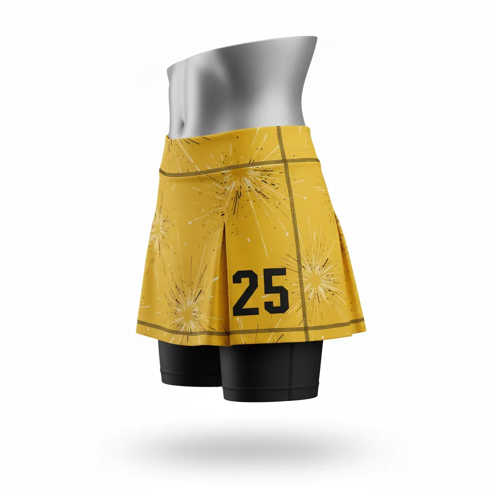 Custom Lacrosse Lacrosse Skort - Gold, Black - Womens Skort Athletic Goal Dust Explosion - Side View - HAMCO Sports Inc.