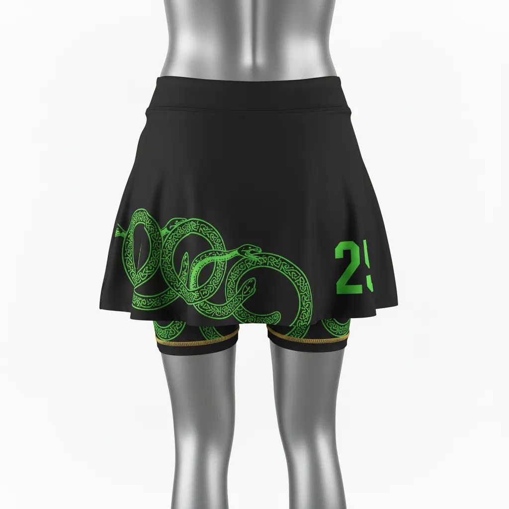 Custom Lacrosse Lacrosse Skort - Black, Green - Womens Skort Neon Serpent Strike - Front View - HAMCO Sports Inc.