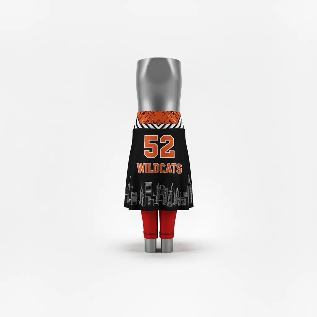 Custom Lacrosse Lacrosse Skort - Black, Orange, White - Womens Skort Long Island Strong - Back View - HAMCO Sports Inc.