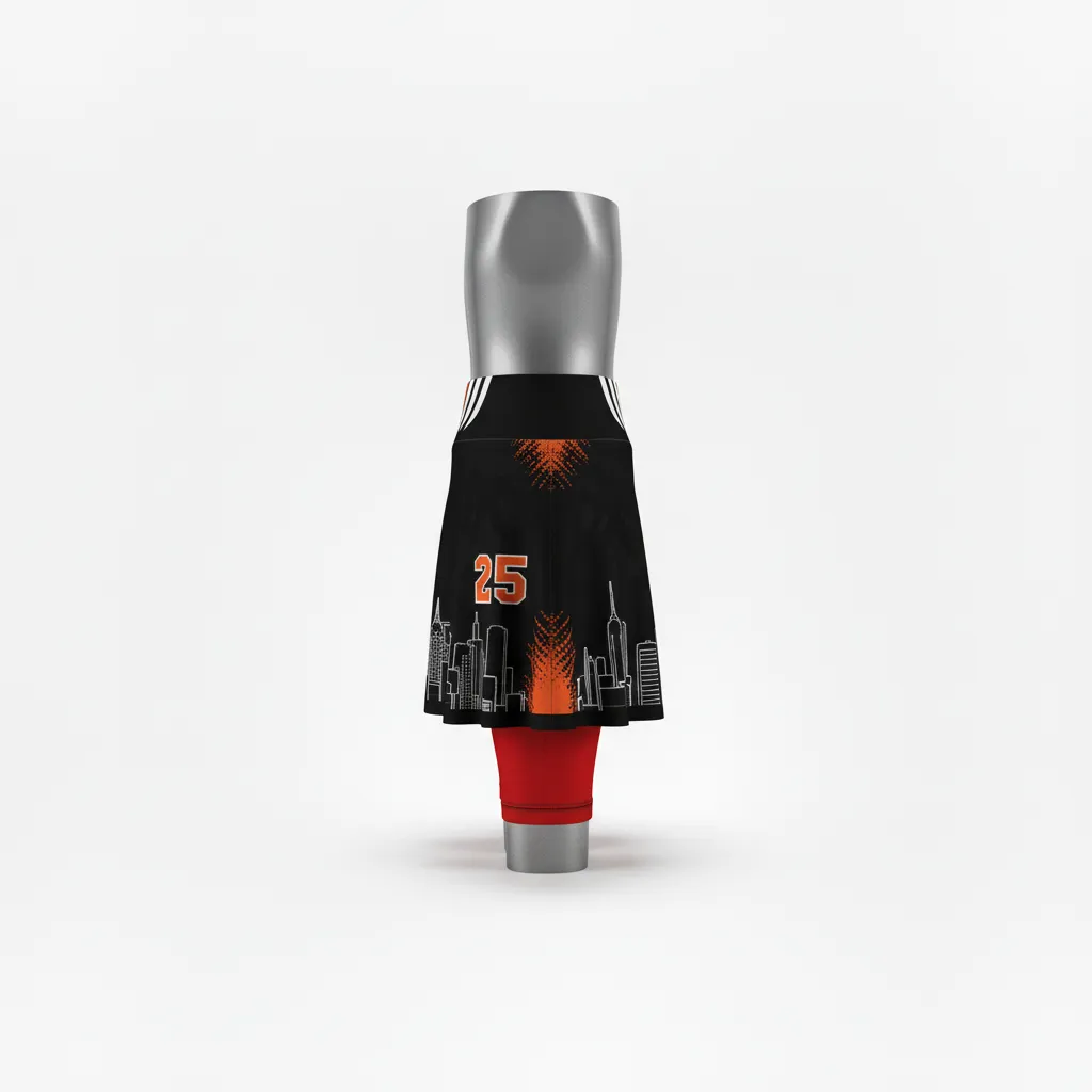 Custom Lacrosse Lacrosse Skort - Black, Orange, White - Womens Skort Long Island Strong - Side View - HAMCO Sports Inc.