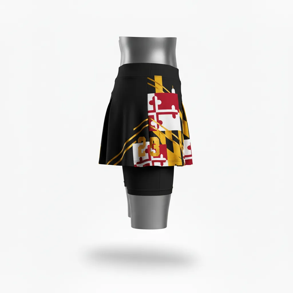 Custom Lacrosse Lacrosse Skort - Black, Red, Gold - Womens Skort Maryland Pride - Side View - HAMCO Sports Inc.