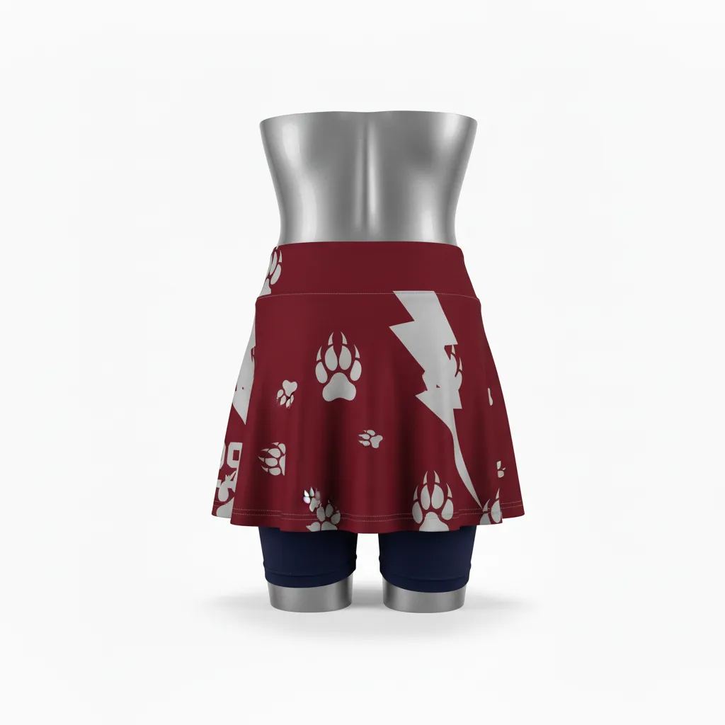 Custom Lacrosse Lacrosse Skort - Burgundy, Silver - Womens Skort Bear Clan Strength - Back View - HAMCO Sports Inc.