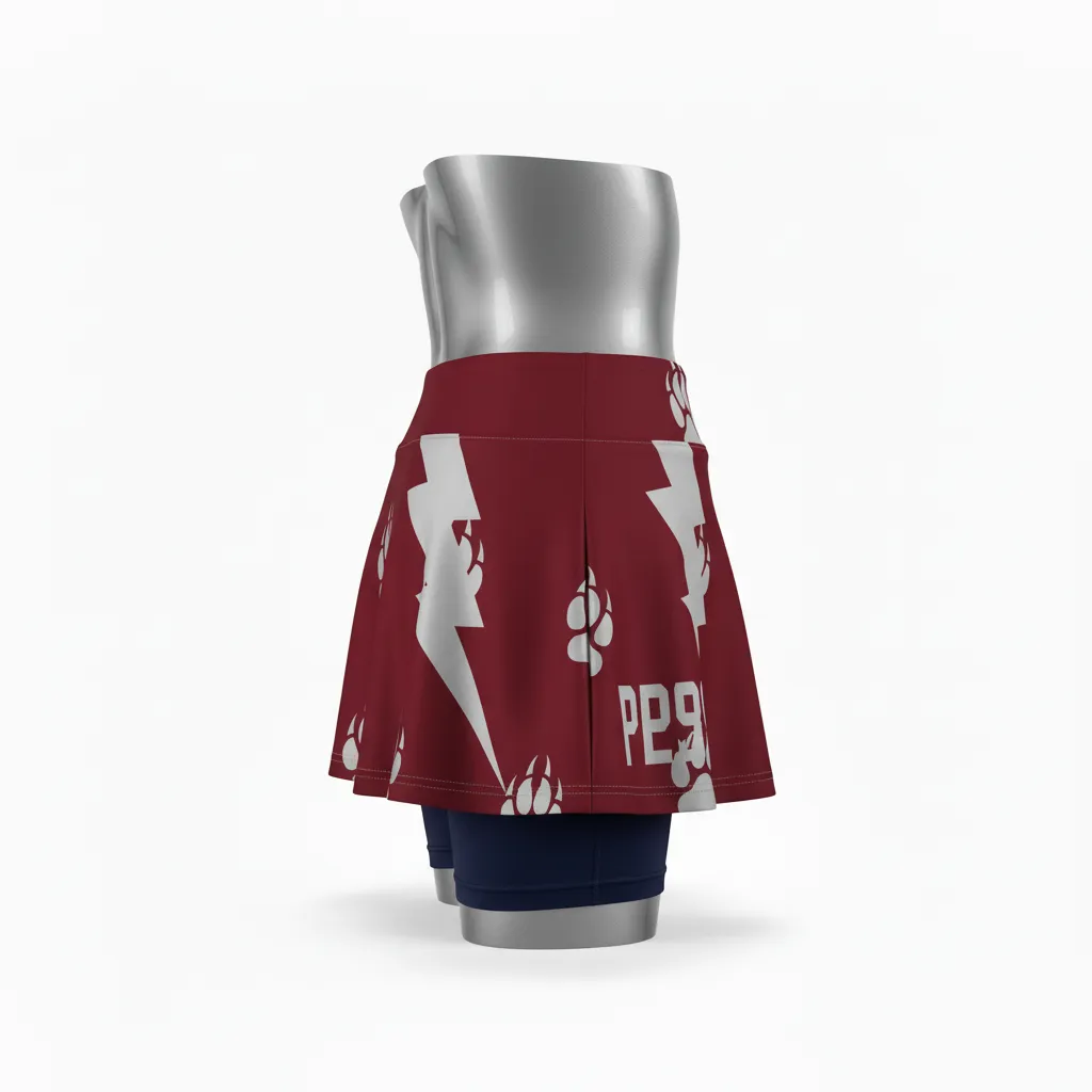 Custom Lacrosse Lacrosse Skort - Burgundy, Silver - Womens Skort Bear Clan Strength - Side View - HAMCO Sports Inc.