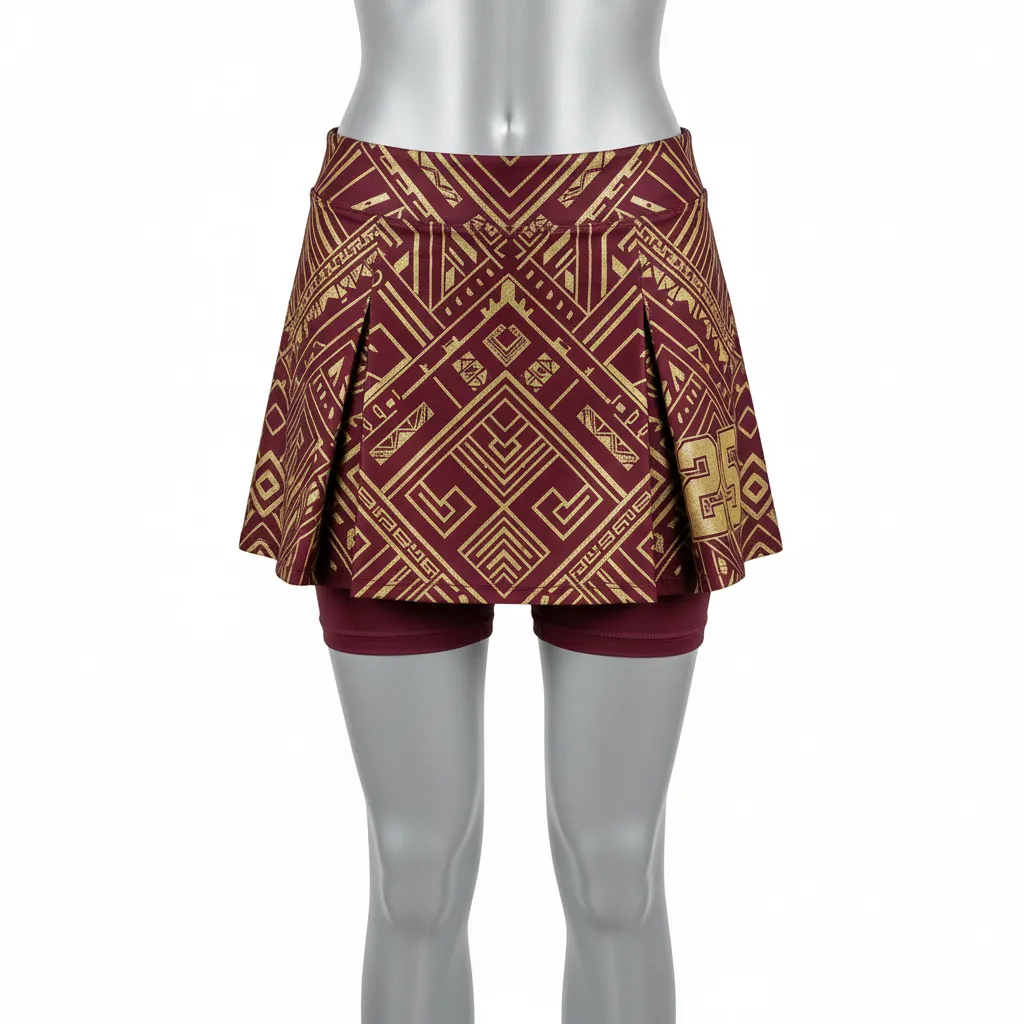 Custom Lacrosse Lacrosse Skort - Burgundy, Gold - Womens Skort Vegas Tribal Clash - Front View - HAMCO Sports Inc.