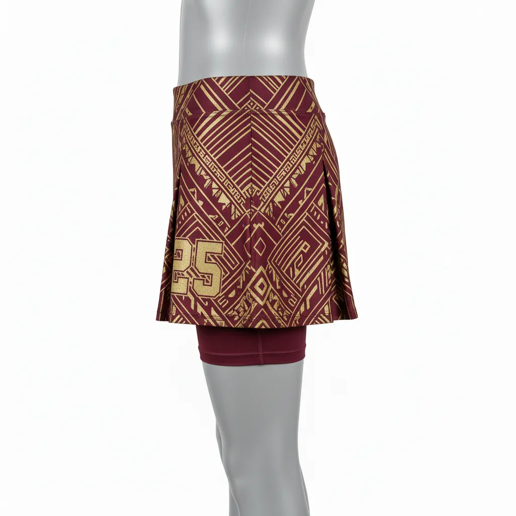 Custom Lacrosse Lacrosse Skort - Burgundy, Gold - Womens Skort Vegas Tribal Clash - Side View - HAMCO Sports Inc.