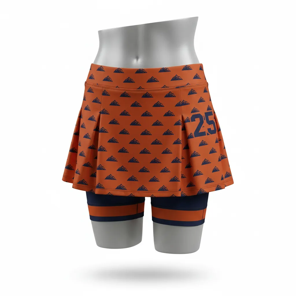 Custom Lacrosse Lacrosse Skort - Burnt, Orange, Navy - Womens Skort Upstate Mountain - Front View - HAMCO Sports Inc.