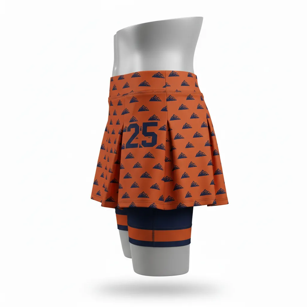 Custom Lacrosse Lacrosse Skort - Burnt, Orange, Navy - Womens Skort Upstate Mountain - Side View - HAMCO Sports Inc.