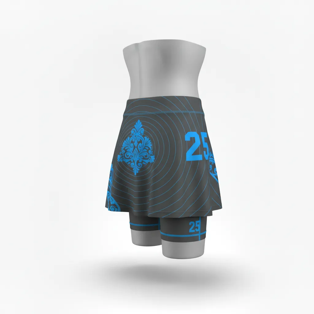 Custom Lacrosse Lacrosse Skort - Blue - Womens Skort Charcoal Electric Cleat Marks Trail - Back View - HAMCO Sports Inc.