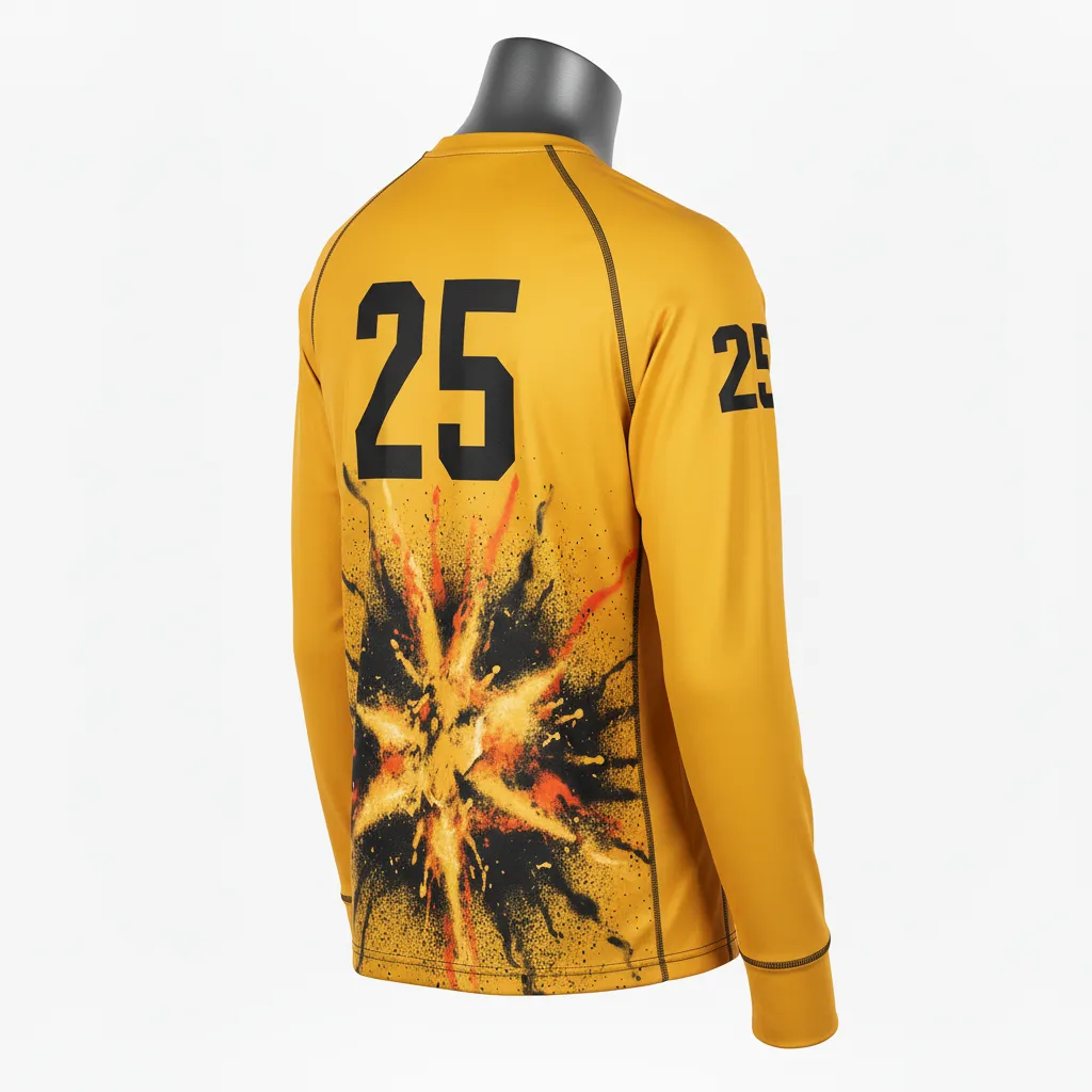 Custom Lacrosse Long Sleeve T Shirt - Gold, Black - Long Sleeve T Shirt Athletic Goal Dust Explosion - Back View - HAMCO Sports Inc.