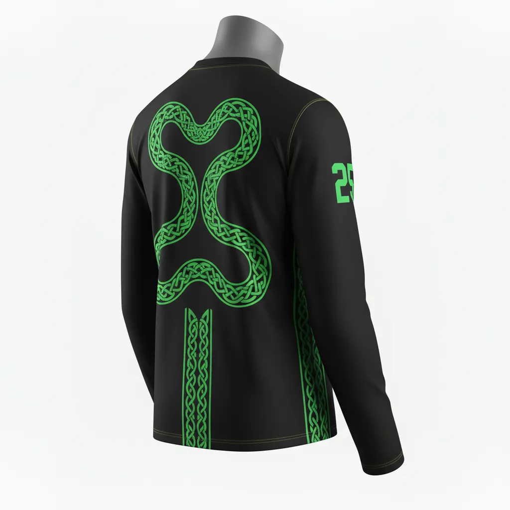 Custom Lacrosse Long Sleeve T Shirt - Black, Green - Long Sleeve T Shirt Neon Serpent Strike - Back View - HAMCO Sports Inc.