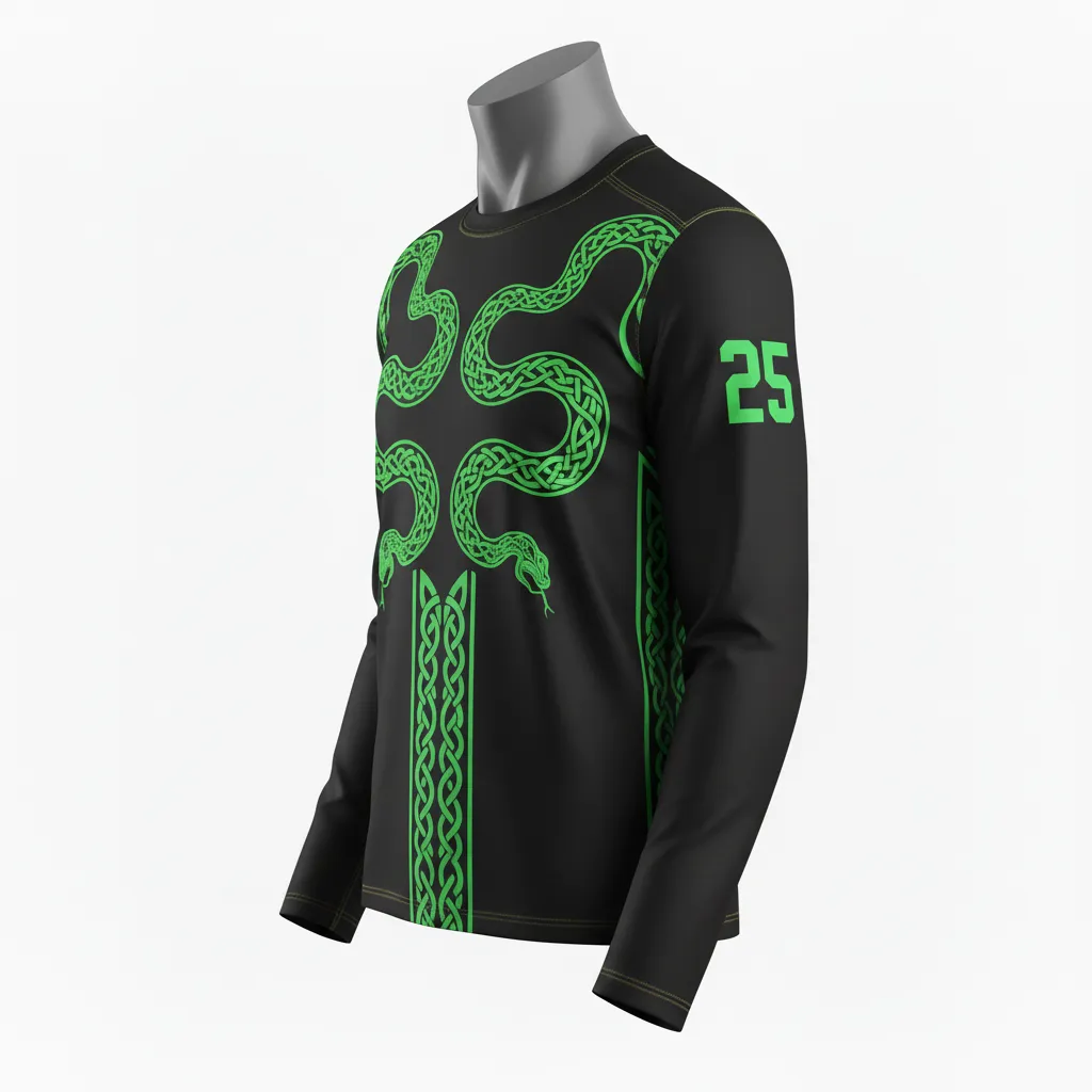 Custom Lacrosse Long Sleeve T Shirt - Black, Green - Long Sleeve T Shirt Neon Serpent Strike - Side View - HAMCO Sports Inc.