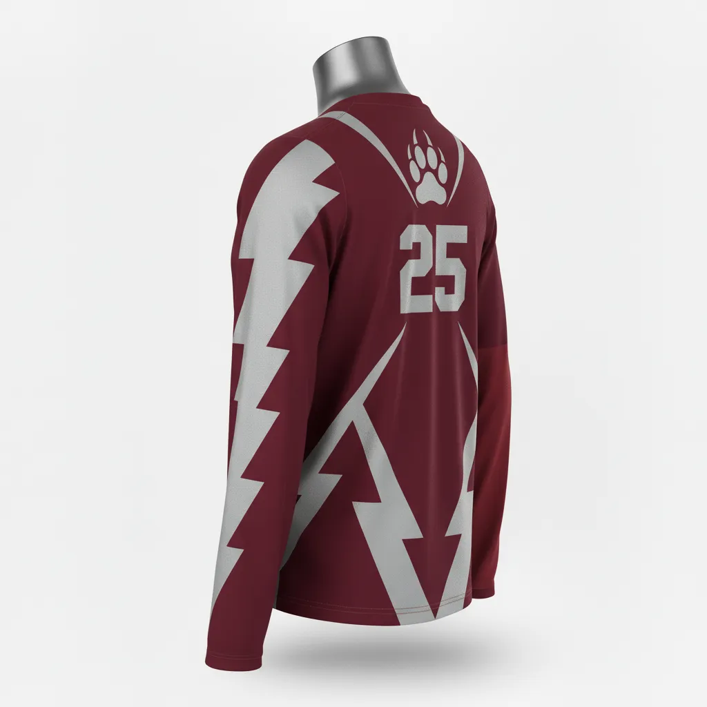 Custom Lacrosse Long Sleeve T Shirt - Burgundy, Silver - Long Sleeve T Shirt Bear Clan Strength - Front View - HAMCO Sports Inc.
