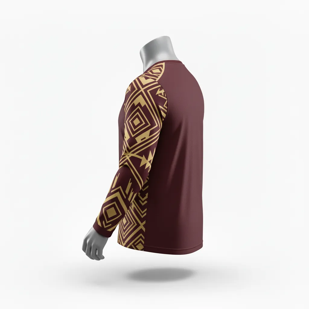 Custom Lacrosse Long Sleeve T Shirt - Burgundy, Gold - Long Sleeve T Shirt Vegas Tribal Clash - Back View - HAMCO Sports Inc.