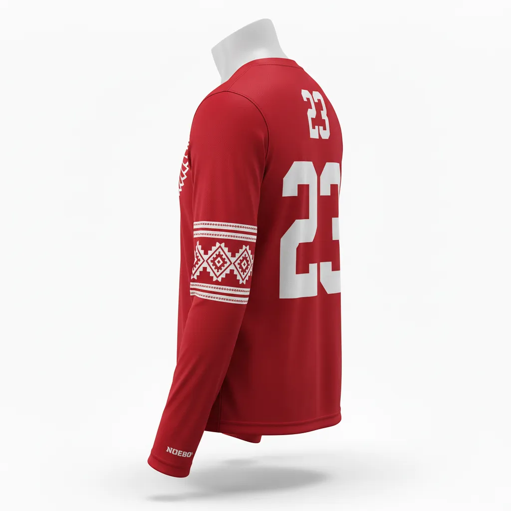 Custom Lacrosse Long Sleeve T Shirt - Red, White - Long Sleeve T Shirt Cardinal Thunderbird Spirit - Back View - HAMCO Sports Inc.