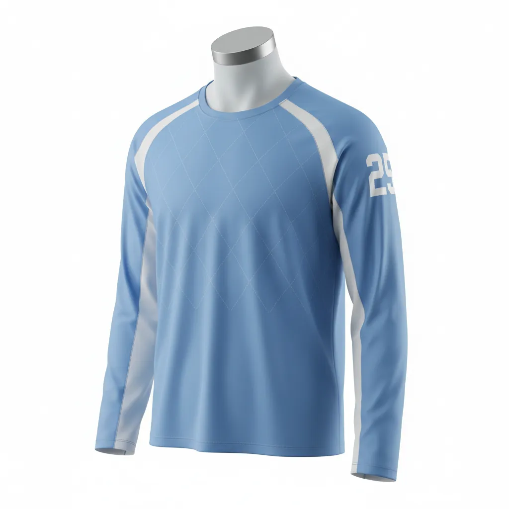 Custom Lacrosse Long Sleeve T Shirt - Blue, White, Blue - Long Sleeve T Shirt Carolina Tar Heel - Front View - HAMCO Sports Inc.