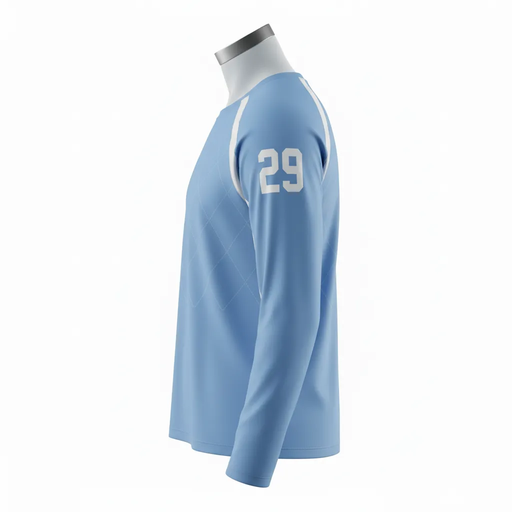 Custom Lacrosse Long Sleeve T Shirt - Blue, White, Blue - Long Sleeve T Shirt Carolina Tar Heel - Side View - HAMCO Sports Inc.