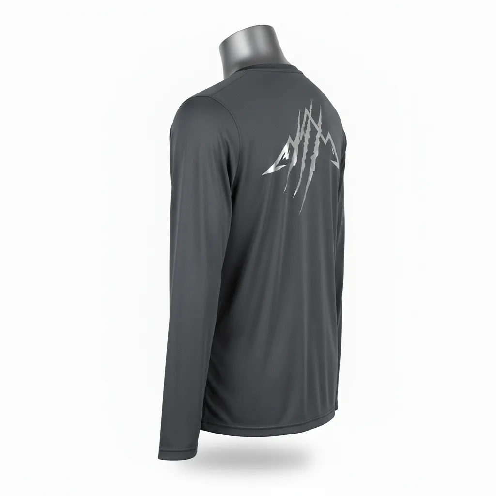 Custom Lacrosse Long Sleeve T Shirt - Grey, Silver - Long Sleeve T Shirt Charcoal Wolf Pack Hunt - Back View - HAMCO Sports Inc.