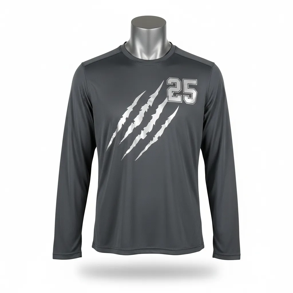 Custom Lacrosse Long Sleeve T Shirt - Grey, Silver - Long Sleeve T Shirt Charcoal Wolf Pack Hunt - Front View - HAMCO Sports Inc.
