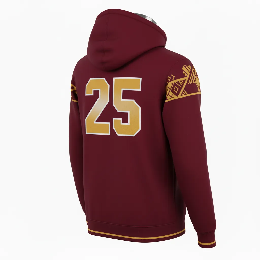 Custom Lacrosse Pullover Hoodie - Burgundy, Gold - Pullover Hoodie Vegas Tribal Clash - Back View - HAMCO Sports Inc.
