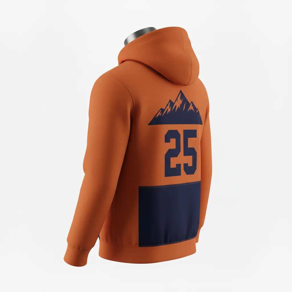 Custom Lacrosse Pullover Hoodie - Burnt, Orange, Navy - Pullover Hoodie Upstate Mountain - Back View - HAMCO Sports Inc.
