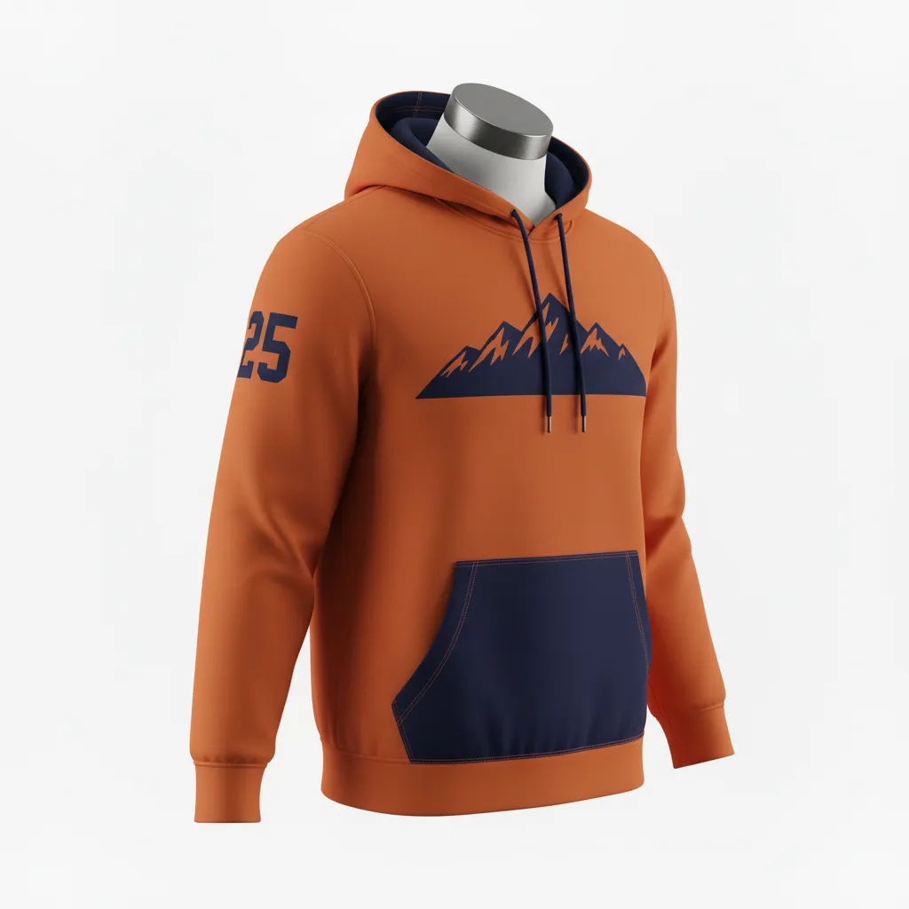 Custom Lacrosse Pullover Hoodie - Burnt, Orange, Navy - Pullover Hoodie Upstate Mountain - Front View - HAMCO Sports Inc.