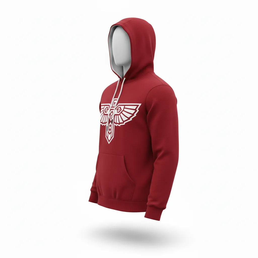 Custom Lacrosse Pullover Hoodie - Red, White - Pullover Hoodie Cardinal Thunderbird Spirit - Side View - HAMCO Sports Inc.