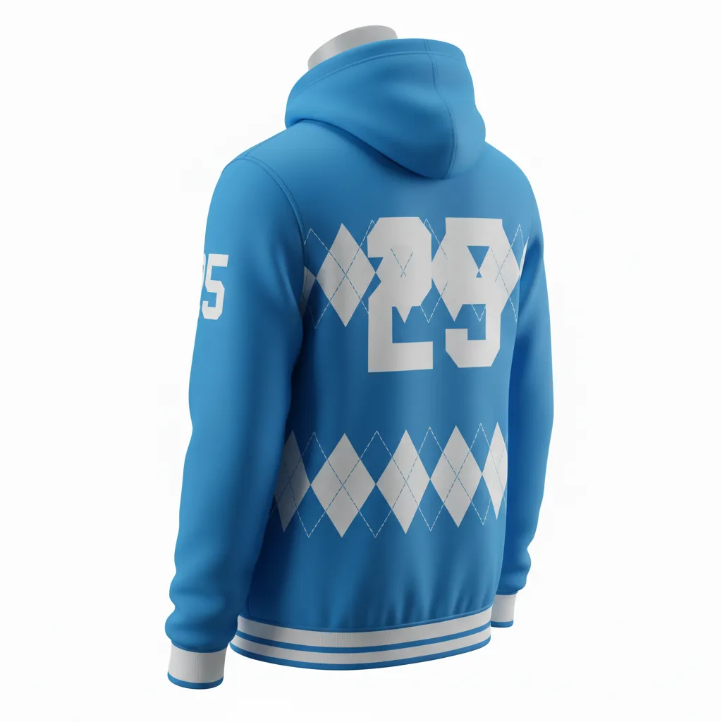 Custom Lacrosse Pullover Hoodie - Blue, White, Blue - Pullover Hoodie Carolina Tar Heel - Back View - HAMCO Sports Inc.