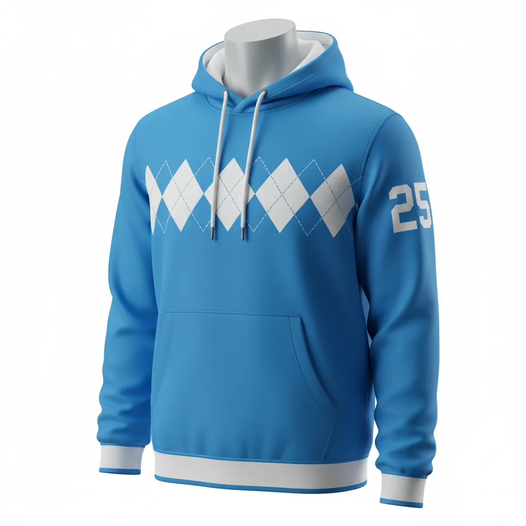 Custom Lacrosse Pullover Hoodie - Blue, White, Blue - Pullover Hoodie Carolina Tar Heel - Front View - HAMCO Sports Inc.