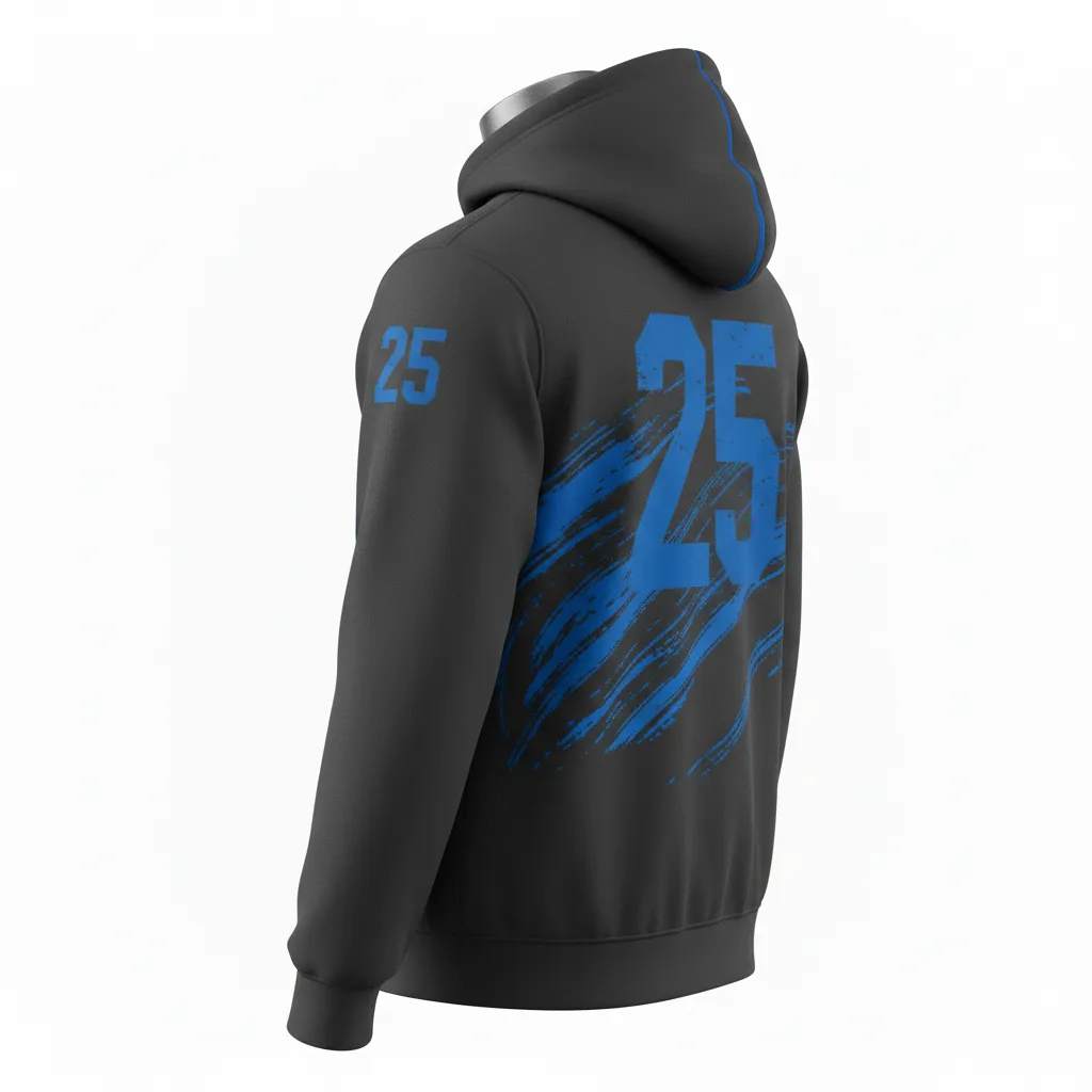 Custom Lacrosse Pullover Hoodie - Blue - Pullover Hoodie Charcoal Electric Cleat Marks Trail - Back View - HAMCO Sports Inc.