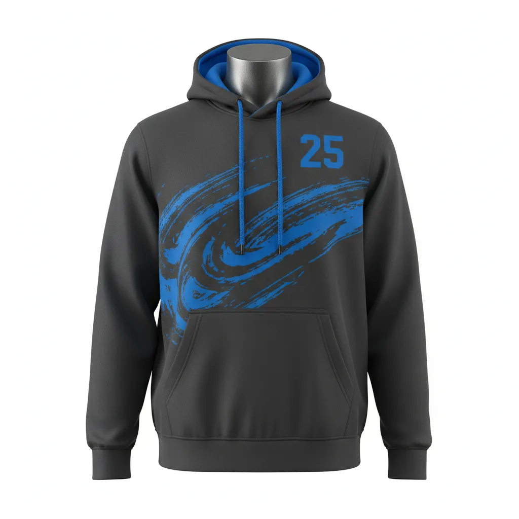 Custom Lacrosse Pullover Hoodie - Blue - Pullover Hoodie Charcoal Electric Cleat Marks Trail - Front View - HAMCO Sports Inc.