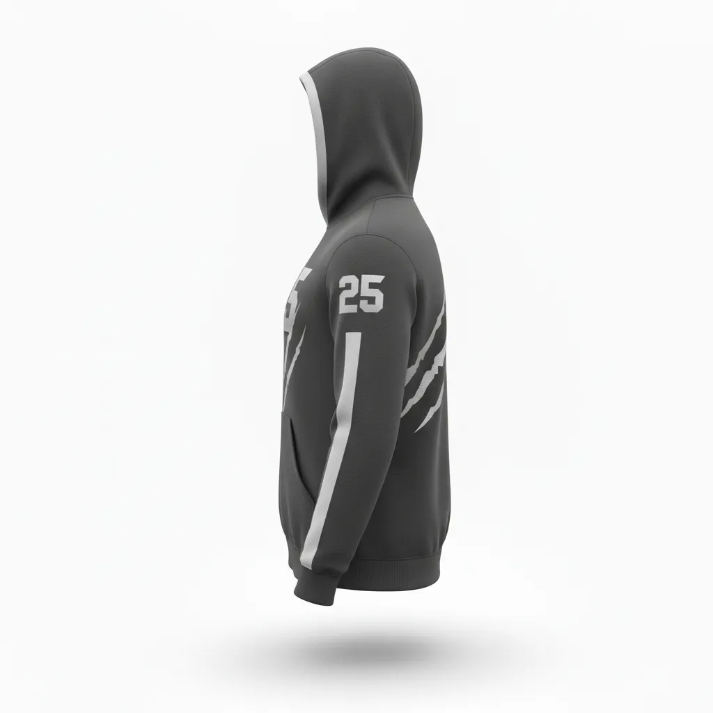 Custom Lacrosse Pullover Hoodie - Grey, Silver - Pullover Hoodie Charcoal Wolf Pack Hunt - Side View - HAMCO Sports Inc.
