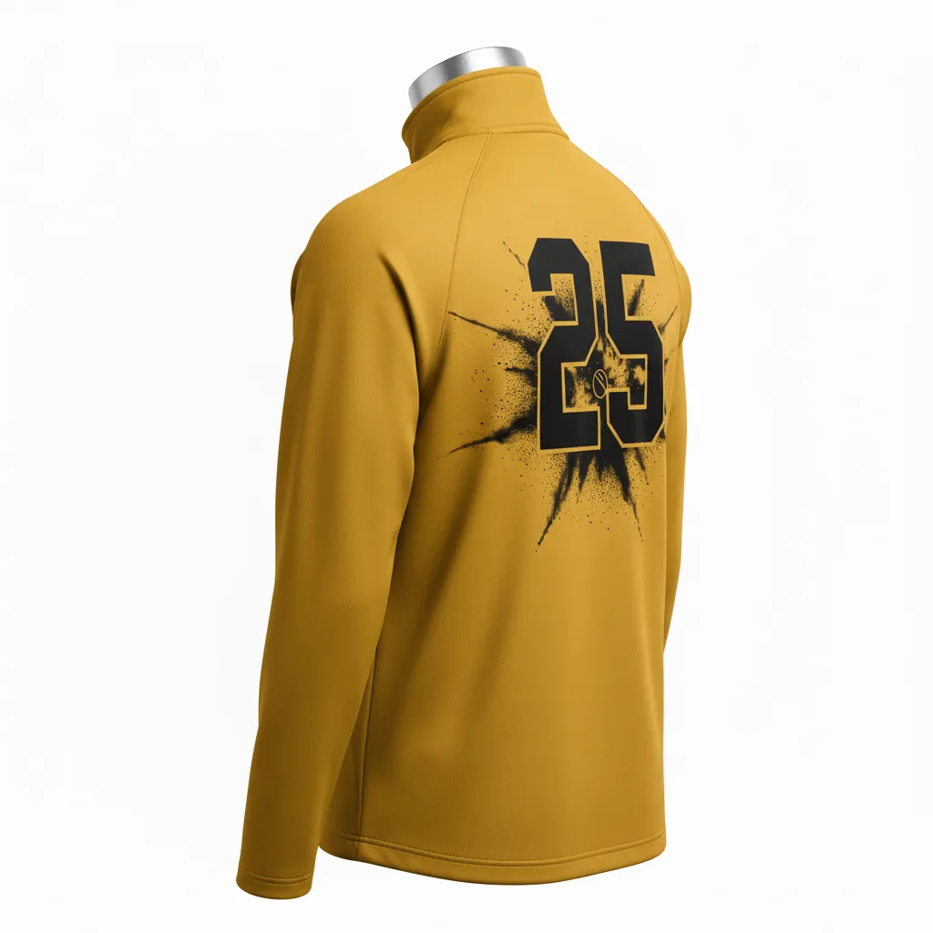 Custom Lacrosse Quarter Zipper Pullover - Gold, Black - Quarter Zip Pullover Athletic Goal Dust Explosion - Back View - HAMCO Sports Inc.